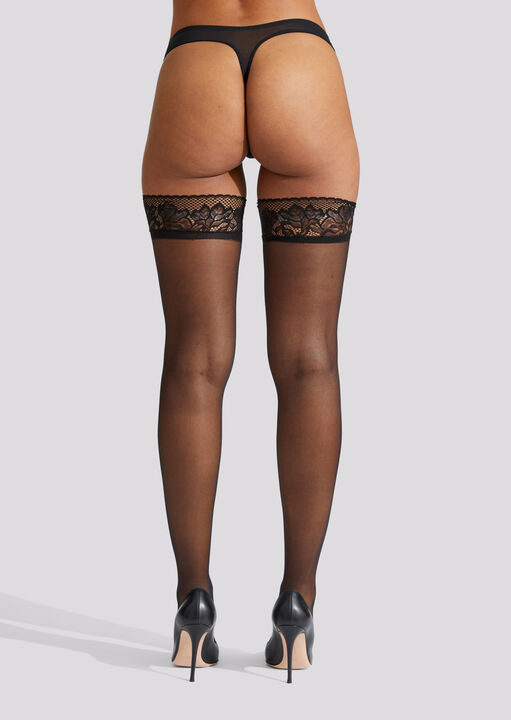 Ann Summers Black Scallop Edged Lace Top Hold Ups, S